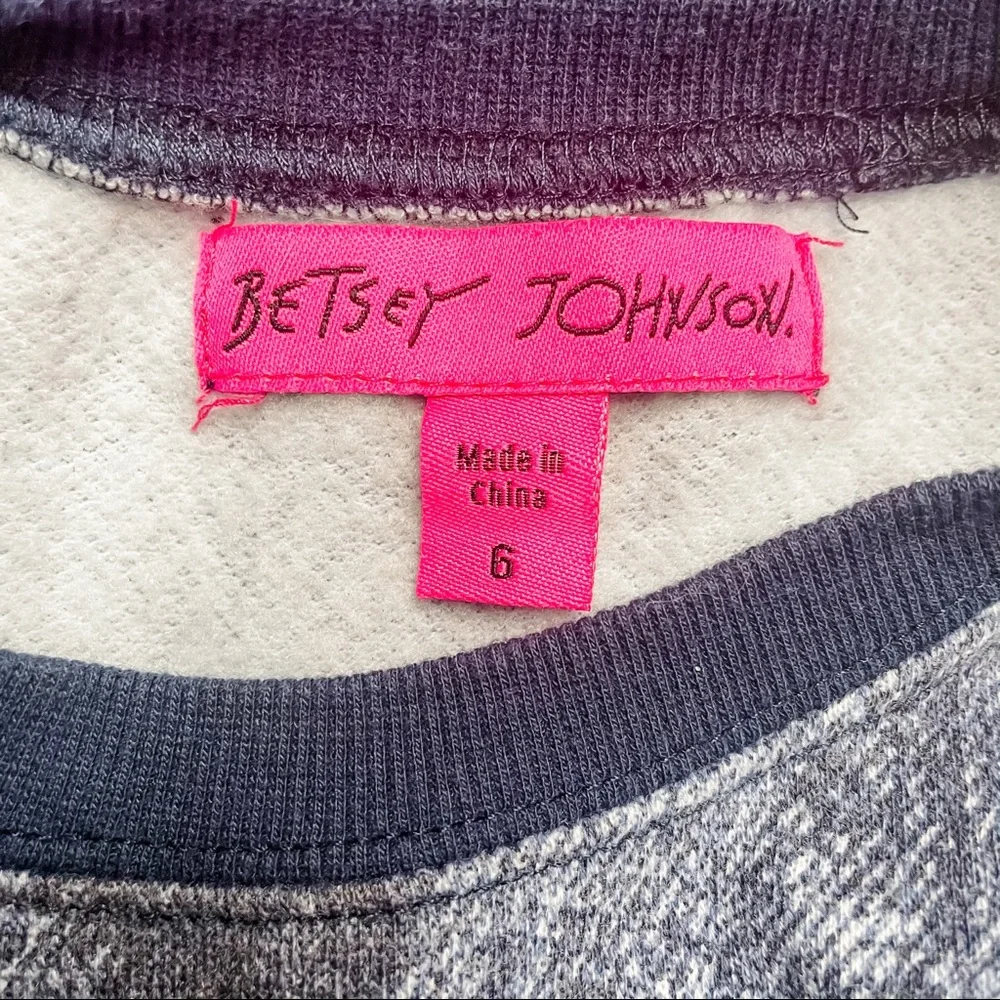 Betsey Johnson Blue Graffiti Embellished Long Sleeve Crewneck Sweater Girls 6
